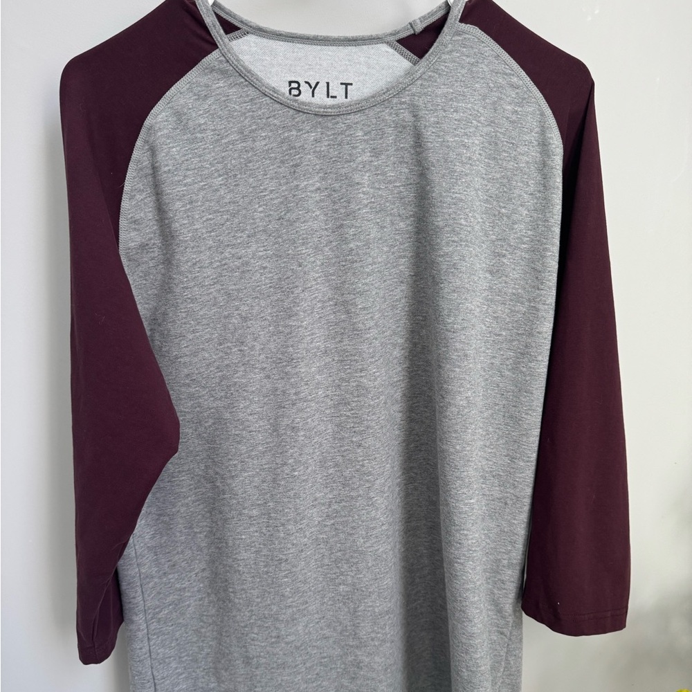BYLT Gray and Maroon 3/4 Baseball Drop Cut Lux Raglan Shirt Size Large